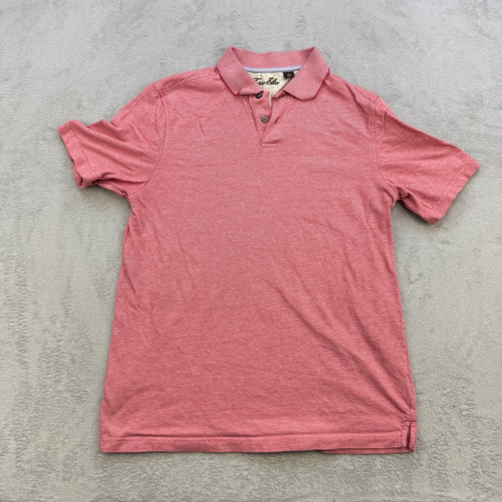 Tasso Elba Polo Shirt Mens Medium Salmon Heathered Cotton Short Sleeve Casual‎